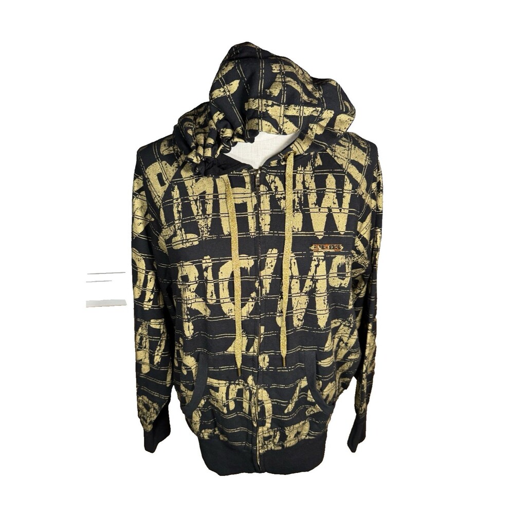 LB-03 Y2K Japan AOP Black Gold Hoodie Gyaru Gal Archival Streetwear